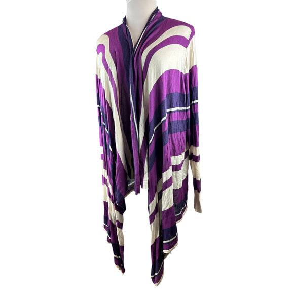 Lane Bryant Open Front Drape Lightweight Cardigan Purple Striped Plus Size 26/28 - Picture 4 of 11